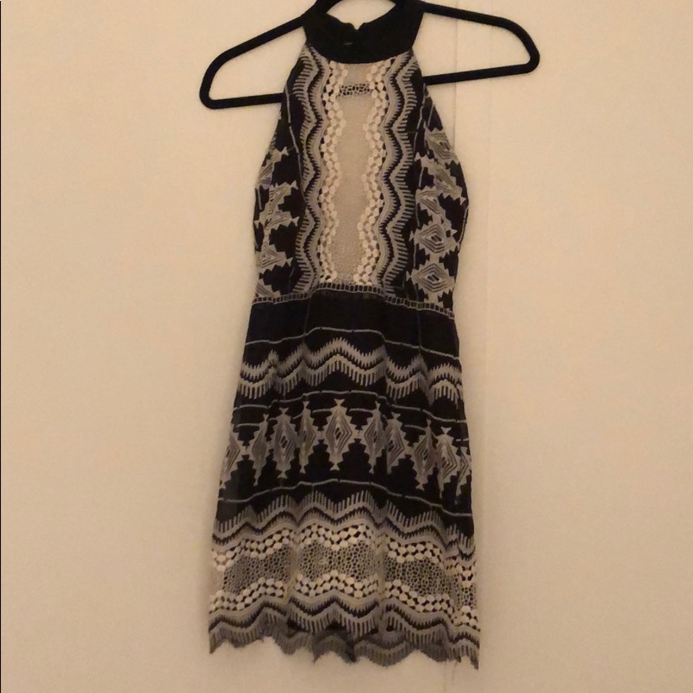 Black Embroidered open back Mini Dress